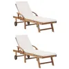 Image de Chaises longues avec coussins 2 pcs Bois de teck solide Crème