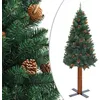 Image de vidaXL Sapin de Noël Mince avec Bois Véritable et Cônes Arbre Artificiel Réaliste Décoration de Noël Jardin Salon Maison Vert 150 cm PVC