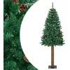 Image de Sapin de Noël mince avec bois véritable et cônes vert 210cm PVC