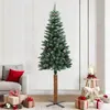 Image de vidaXL Sapin de Noël mince bois véritable et neige blanche Vert 210cm