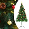 Image de vidaXL Arbre de Noël Artificiel Pré-éclairé avec Boules, Sapin de Noël avec LED, Décoration de Vacances, Ornement de Fête Intérieur Extérieur, Vert 180 cm