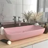 Image de vidaXL Lavabo de Luxe Rectangulaire Vasque à Poser de Toilette Lave-mains de Salle de Bain Salle Cosmétique Maison Rose Mat 146955
