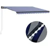 Image de vidaXL Luifel handmatig uittrekbaar met LED 450x300 cm blauw en wit3055230