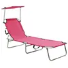 Image de Chaise longue pliable avec auvent acier rose magento