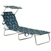 Image de Chaise longue pliable avec auvent acier motif de feuilles
