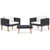 Image de Salon de jardin 3 pcs avec coussins Résine tressée Noir