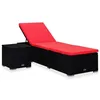 Image de vidaXL Chaise longue avec coussin et table à thé Résine tressée Rouge