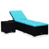 Image de Chaise longue avec coussin et table à thé Résine tressée Bleu