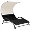 Image de Chaise longue double avec auvent textilène noir