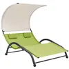Image de Chaise longue double avec auvent textilène vert