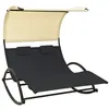 Image de Chaise longue double avec auvent textilène noir et crème