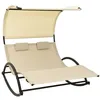 Image de Chaise longue double avec auvent Textilène Crème