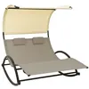 Image de Chaise longue double avec auvent Textilène Taupe et crème