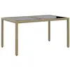 Image de Table de jardin 150x90x75 cm Verre trempé résine tressée Beige