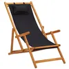 Image de Chaise pliable de plage bois d eucalyptus solide et tissu noir