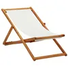 Image de Chaise pliable de plage bois d eucalyptus et tissu blanc crème