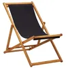 Image de vidaXL Chaise Pliable de Plage Chaise de Jardin Chaise de Camping Siège de Plage Patio Balcon Extérieur Tissu Noir Bois d'Eucalyptus