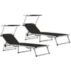 Image de Chaises longues pliables et toit lot de 2 Aluminium textilène