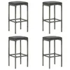 Image de Tabourets de bar avec coussins lot de 4 gris résine tressée
