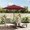 Image de vidaXL Parasol de Jardin avec Lumières LED et Mât en Acier, Pare-soleil de Patio, Abri de Soleil, Parasol de Terrasse, 300 cm Rouge Bordeaux