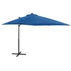 Image de vidaXL Zweefparasol met paal en LED-verlichting 250 cm azuurblauw312325