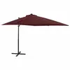 Image de vidaXL Parasol de Jardin en Porte-à-faux avec Mât et Lumières LED, Pare-soleil de Patio, Abri de Soleil Terrasse, Rouge 312326