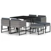 Image de Ensemble à manger de jardin coussins 9pcs Résine tressée Gris