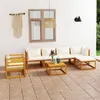 Image de Salon de jardin 7 pcs avec coussin Crème Bois d acacia solide