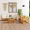 Image de Salon de jardin 6 pcs avec coussin Crème Bois d acacia solide