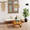 Image de Salon de jardin 4 pcs avec coussin Crème Bois d acacia solide