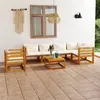 Image de Salon de jardin 7 pcs avec coussin Crème Bois d acacia solide