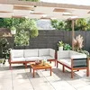 Image de Salon de jardin 6 pcs avec coussins Crème Bois d acacia solide