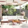 Image de Salon de jardin 7 pcs avec coussins Crème Bois d acacia solide