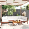 Image de Salon de jardin 7 pcs avec coussins Crème Bois d acacia solide