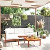 Image de Salon de jardin 5 pcs avec coussins Crème Bois d acacia solide