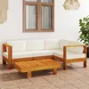 Image de Salon de jardin 5 pcs avec coussins blanc crème Bois d acacia
