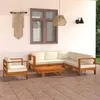 Image de Salon de jardin 7 pcs avec coussins blanc crème Bois d acacia