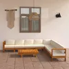Image de Salon de jardin 9 pcs avec coussins blanc crème Bois d acacia
