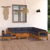 Image de Salon de jardin 9 pcs avec coussins gris foncé Bois d acacia