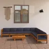 Image de Salon de jardin 9 pcs avec coussins gris foncé Bois d acacia