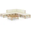 Image de Salon de jardin 6 pcs avec coussins blanc crème bambou