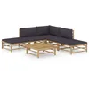 Image de Salon de jardin 6 pcs avec coussins gris foncé bambou