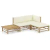 Image de Salon de jardin 4 pcs avec coussins blanc crème bambou