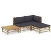 Image de Salon de jardin 4 pcs avec coussins gris foncé bambou