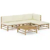 Image de Salon de jardin 5 pcs avec coussins blanc crème bambou