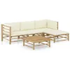 Image de Salon de jardin 5 pcs avec coussins blanc crème bambou