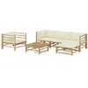 Image de Salon de jardin 6 pcs avec coussins blanc crème bambou
