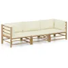 Image de Salon de jardin 3 pcs avec coussins blanc crème bambou
