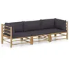 Image de Salon de jardin 3 pcs avec coussins gris foncé bambou