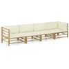 Image de Salon de jardin 4 pcs avec coussins blanc crème bambou